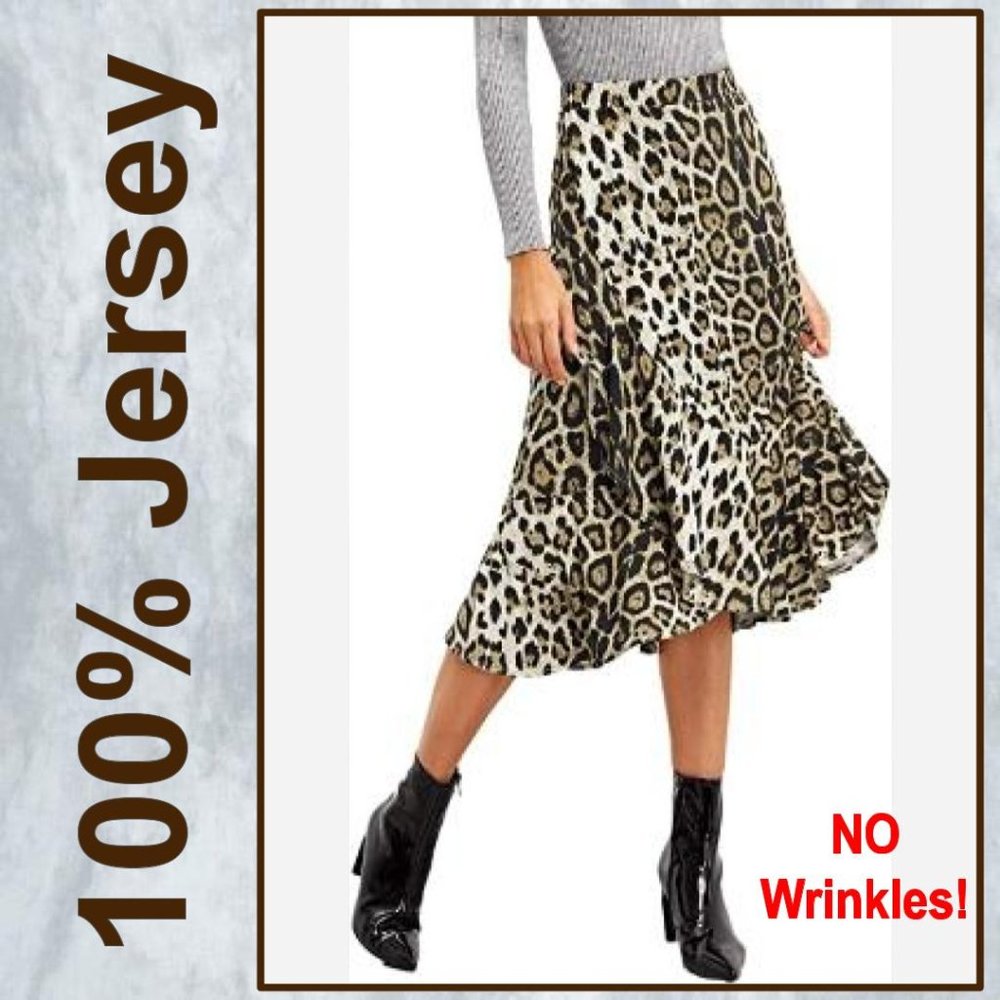DARA Leopard Print Ruffle Midi Jersey Skirt